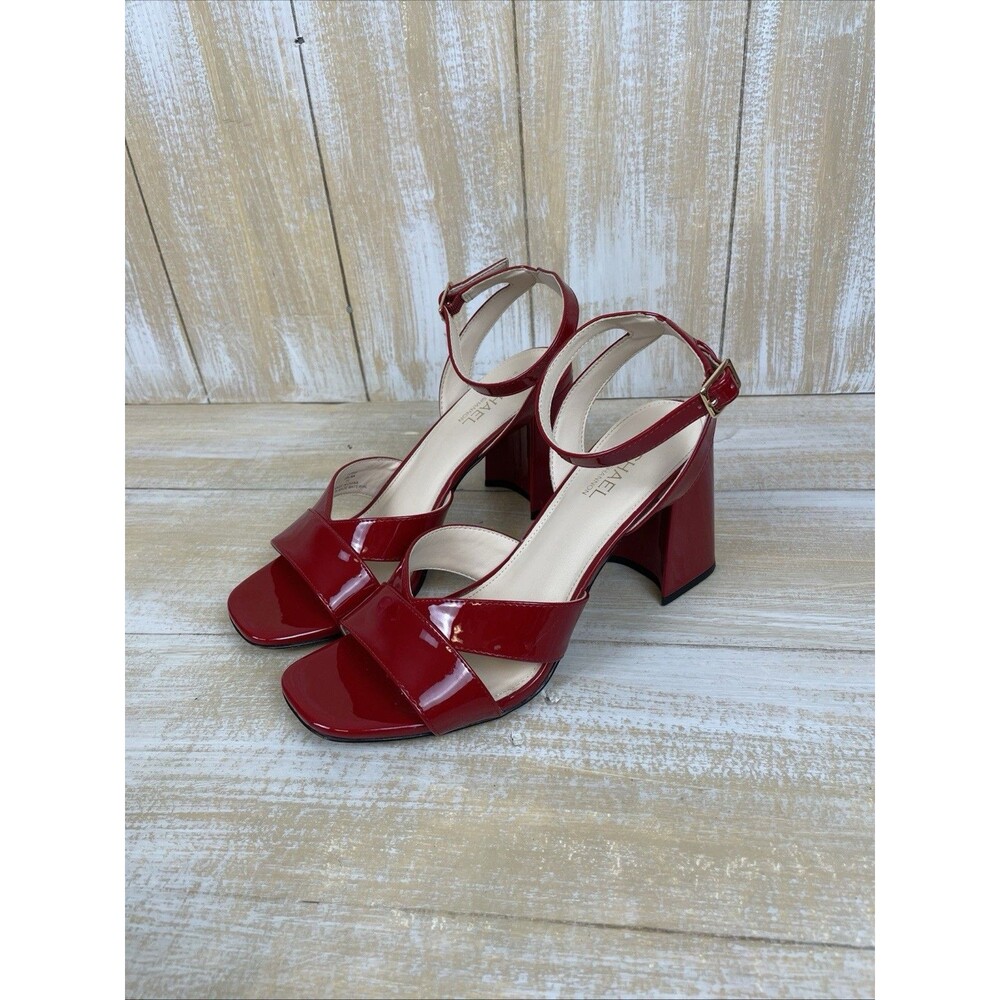 Michael by Michael Shannon Salma Red Faux Patent Leather 11 Block Heel Sandals